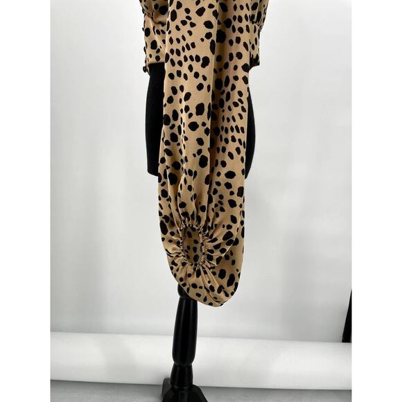 Windsor Cheetah Animal Print Crop Top Blouse S Puff Sleeve Elastic Wrist - Picture 8 of 12